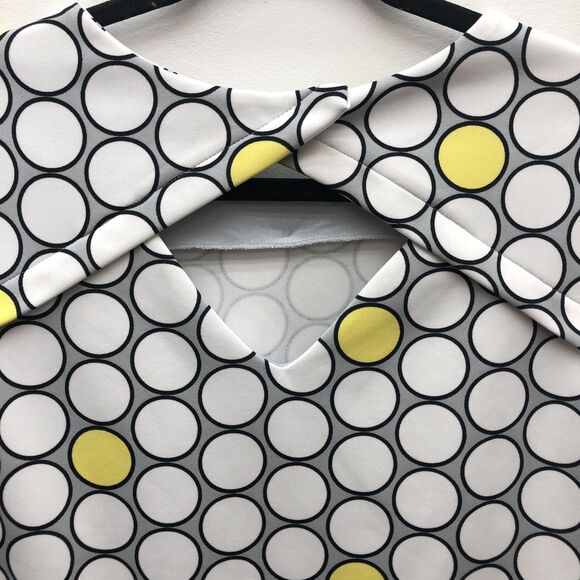 Worthington Peplum Top Womens L Sleeveless Yellow Polka‎ Dot Retro Blouse Shirt - Picture 7 of 14